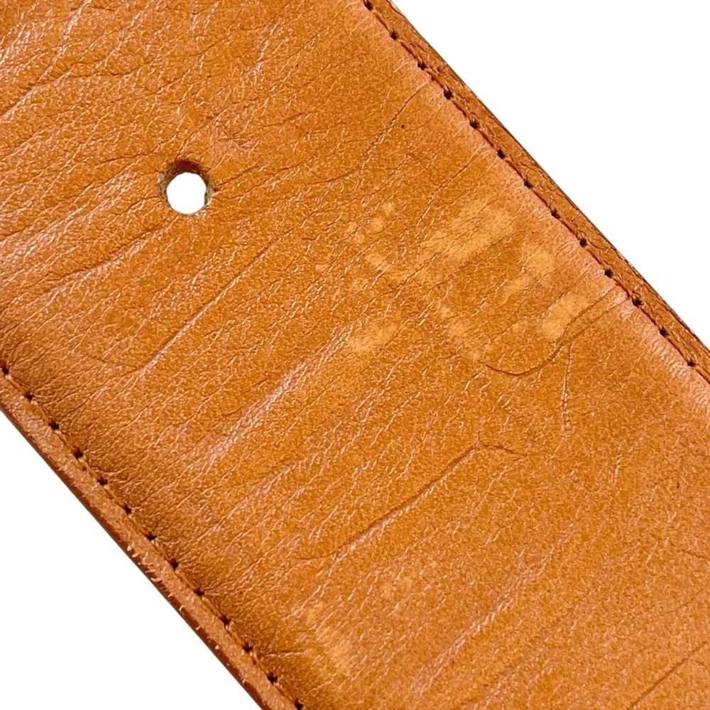 Wide Leather Belt Vintage Brown Croc Embossed Oversized Square Buckle Size S/M